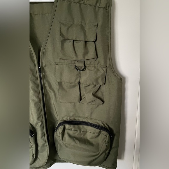 PacSun Utility Nylon Vest‎ Military Green Multi-Pocket Size Large Unisex - Picture 4 of 11